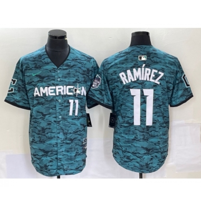 Men's Nike Cleveland Indians #11 Jose Ramirez Number Teal 2023 All Star Cool Base Stitched Jersey