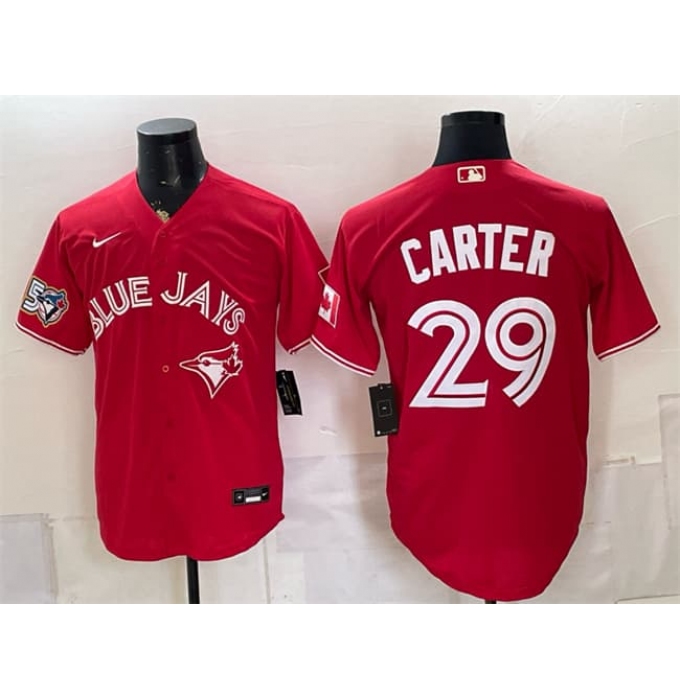 Men's Toronto Blue Jays #29 Joe Carter Red 50 Seasons Stitched Baseball Jersey
