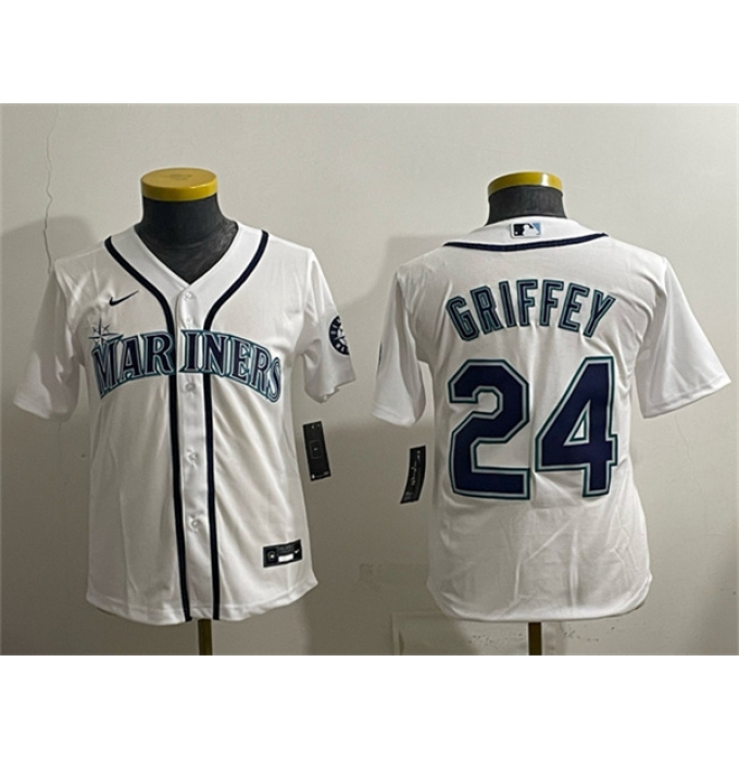 Youth Seattle Mariners #24 Ken Griffey Jr. White Cool Base Stitched Baseball Jersey