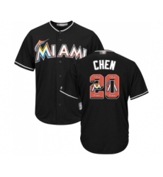 Men's Miami Marlins #20 Wei-Yin Chen Authentic Black Team Logo Fashion Cool Base Baseball Jersey