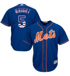 Men's Majestic New York Mets #5 David Wright Authentic Royal Blue USA Flag Fashion MLB Jersey