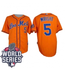 Men's Majestic New York Mets #5 David Wright Replica Orange Los Mets Cool Base 2015 World Series MLB Jersey