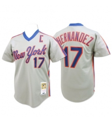 Men's Mitchell and Ness New York Mets #17 Keith Hernandez Authentic Grey Throwback MLB Jersey