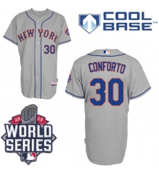 Men's Majestic New York Mets #30 Michael Conforto Authentic Grey Road Cool Base 2015 World Series MLB Jersey