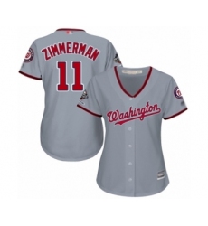 Women's Washington Nationals #11 Ryan Zimmerman Authentic Grey Road Cool Base 2019 World Series Champions Baseball Jersey