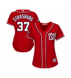 Women's Washington Nationals #37 Stephen Strasburg Authentic Red Alternate 1 Cool Base 2019 World Series Champions Baseball Jersey