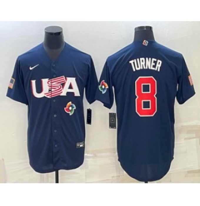 Men's USA Baseball #8 Trea Turner 2023 Navy World Baseball Classic Stitched Jersey