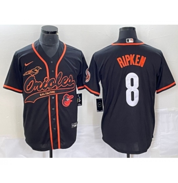 Men's Baltimore Orioles #8 Cal Ripken Jr Black With Patch Cool Base Stitched Baseball Jersey