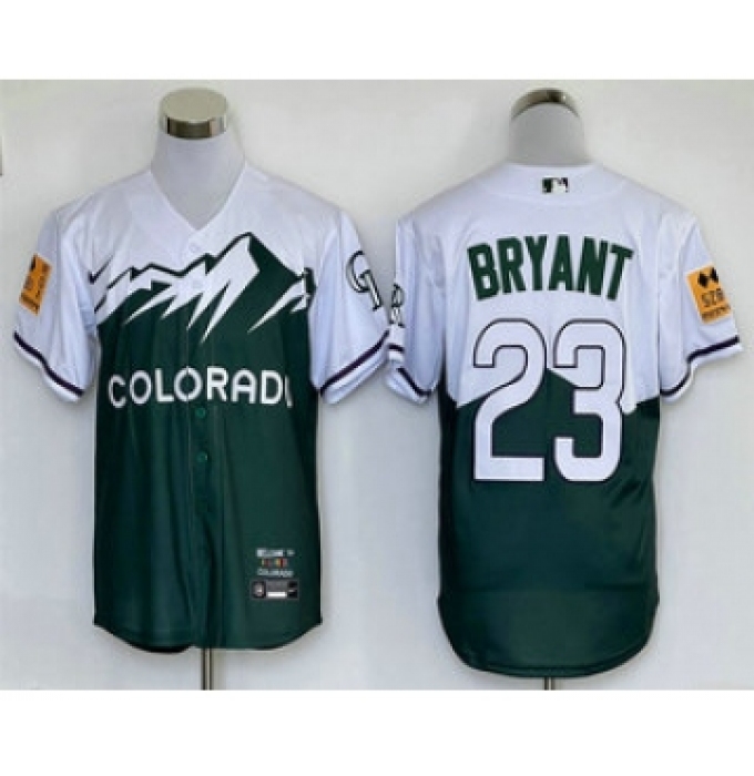 Men's Colorado Rockies #23 Kris Bryant Green 2022 City Connect Cool Base Stitched Jersey