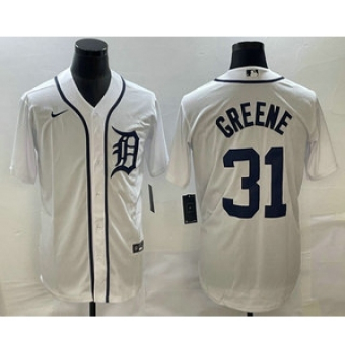 Men's Detroit Tigers #31 Riley Greene White Cool Base Stitched Jersey