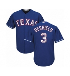 Men's Texas Rangers #3 Delino DeShields Jr. Authentic Royal Blue Team Logo Fashion Cool Base Baseball Player Jersey