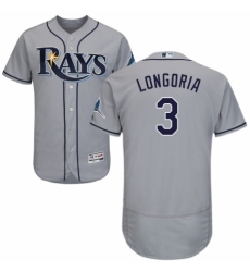 Men's Majestic Tampa Bay Rays #3 Evan Longoria Grey Road Flex Base Authentic Collection MLB Jersey