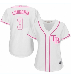 Women's Majestic Tampa Bay Rays #3 Evan Longoria Authentic White Fashion Cool Base MLB Jersey