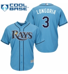 Youth Majestic Tampa Bay Rays #3 Evan Longoria Replica Light Blue Alternate 2 Cool Base MLB Jersey