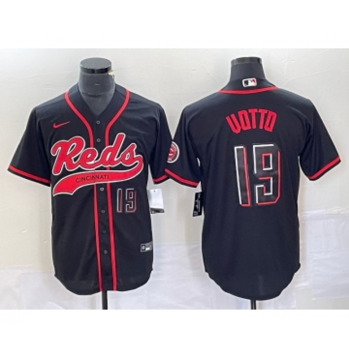 Men's Cincinnati Reds #19 Joey Votto Number Black 2023 City Connect Cool Base Stitched Jersey