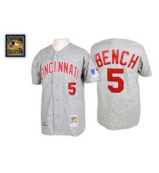 Men's Mitchell and Ness Cincinnati Reds #5 Johnny Bench Authentic Grey 1969 Throwback MLB Jersey