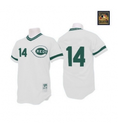 Men's Mitchell and Ness Cincinnati Reds #14 Pete Rose Replica White(Green Patch) Throwback MLB Jersey