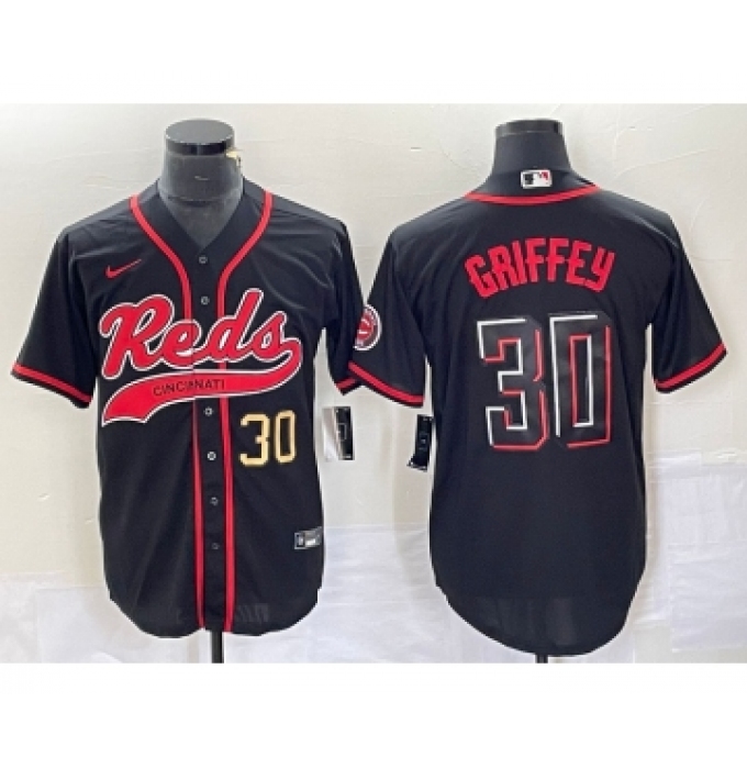 Men's Cincinnati Reds #30 Ken Griffey Jr Number Black 2023 City Connect Cool Base Stitched Jerseys
