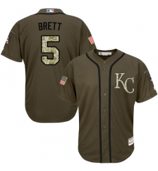 Men's Majestic Kansas City Royals #5 George Brett Authentic Green Salute to Service MLB Jersey