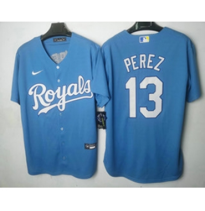 Men's Kansas City Royals #13 Salvador Perez Light Blue Cool Base Stitched MLB Jersey