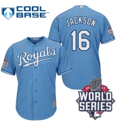 Men's Majestic Kansas City Royals #16 Bo Jackson Replica Light Blue Alternate 1 Cool Base 2015 World Series Patch MLB Jersey