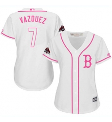 Women's Majestic Boston Red Sox #7 Christian Vazquez Authentic White Fashion 2018 World Series Champions MLB Jersey