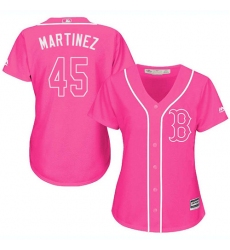 Women's Majestic Boston Red Sox #45 Pedro Martinez Authentic Pink Fashion MLB Jersey