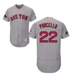 Men's Majestic Boston Red Sox #22 Rick Porcello Grey Road Flex Base Authentic Collection 2018 World Series Champions MLB Jersey