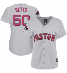 Women's Majestic Boston Red Sox #50 Mookie Betts Authentic Grey Road 2018 World Series Champions MLB Jersey