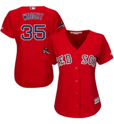 Women's Majestic Boston Red Sox #35 Steven Wright Authentic Red Alternate Home 2018 World Series Champions MLB Jersey