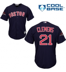 Youth Majestic Boston Red Sox #21 Roger Clemens Authentic Navy Blue Alternate Road Cool Base 2018 World Series Champions MLB Jersey