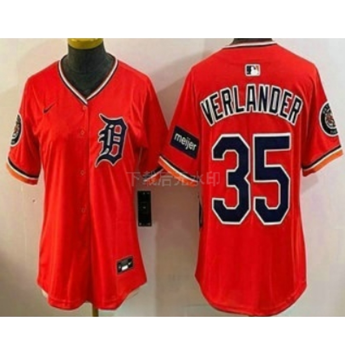 Women's Detroit Tigers #35 Justin Verlander Orange Stadium Jersey