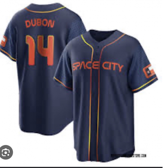 Men's Houston Astros #14 Mauricio Dubon Navy Blue City Connect Cool Base Stitched Jersey