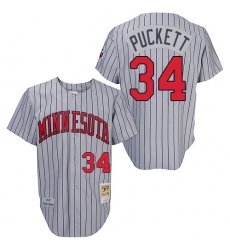 Men's Mitchell and Ness 1987 Minnesota Twins #34 Kirby Puckett Authentic Grey Throwback MLB Jersey