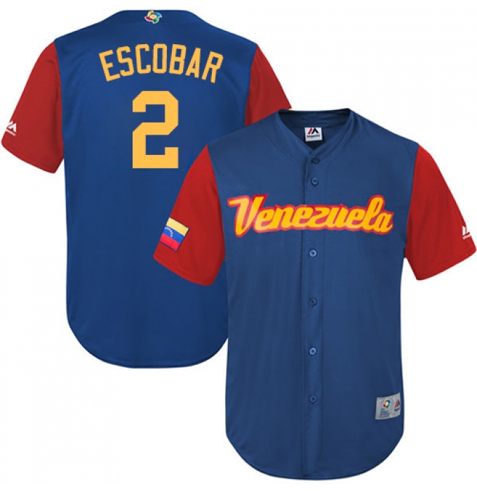 Men's Venezuela Baseball Majestic #2 Alcides Escobar Royal Blue 2017 World Baseball Classic Replica Team Jersey