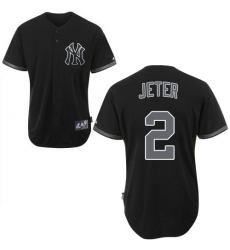Men's Majestic New York Yankees #2 Derek Jeter Replica Black Fashion MLB Jersey