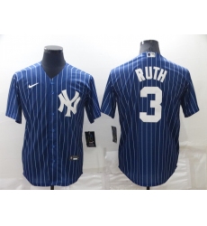 Men's New York Yankees #3 Babe Ruth Navy Blue Pinstripe Stitched MLB Cool Base Nike Jersey