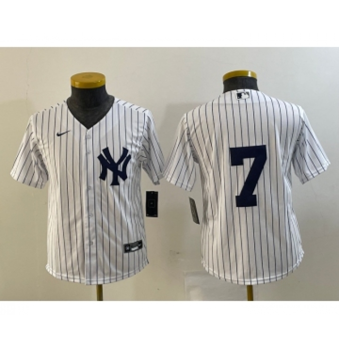 Youth New York Yankees #7 Mickey Mantle White No Name Stitched Nike Cool Base Throwback Jersey