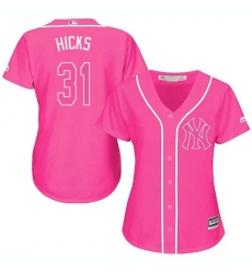 Women's Majestic New York Yankees #31 Aaron Hicks Replica Pink Fashion Cool Base MLB Jersey