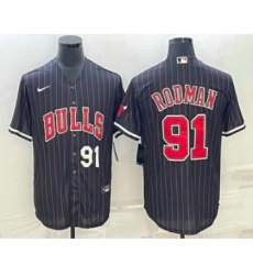 Men's Chicago Bulls #91 Dennis Rodman Number Black With Cool Base Stitched Baseball Jerseys