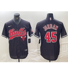 Men's Chicago Bulls #45 Michael Jordan Black Pinstripe Cool Base Stitched Baseball Jersey