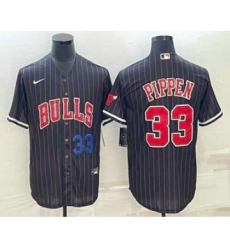 Men's Chicago Bulls #33 Scottie Pippen Number Black With Cool Base Stitched Baseball Jersey