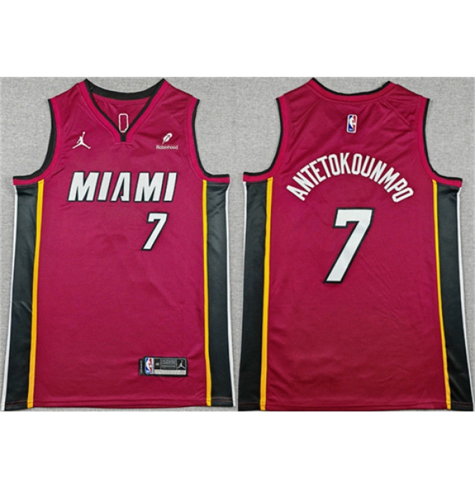 Men's Miami Heat #7 Giannis Antetokounmpo Red 2025 Statement Edition Swingman Stitched Basketball Jersey
