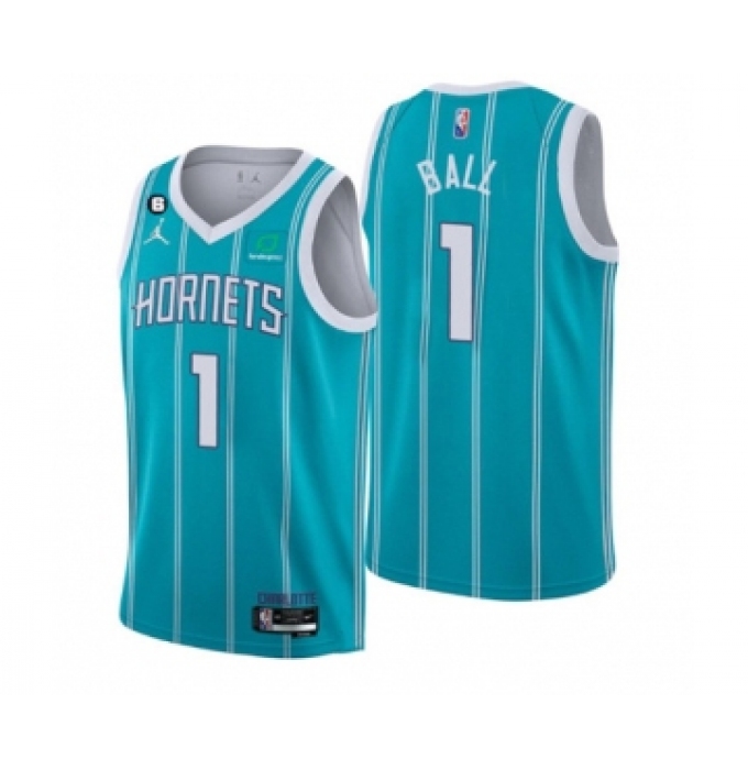 Men's Charlotte Hornets #1 LaMelo Ball 2022-23 Icon Edition No.6 Patch Stitched Basketball Jersey