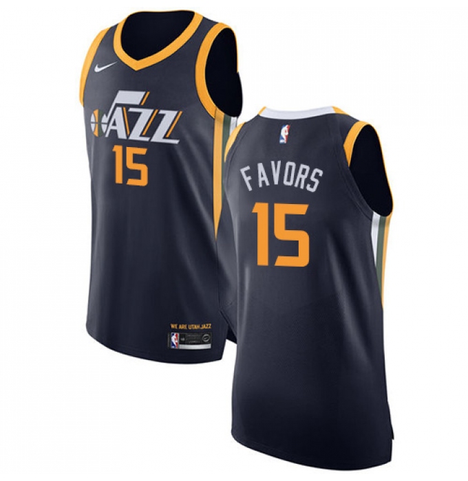Men's Nike Utah Jazz #15 Derrick Favors Authentic Navy Blue Road NBA Jersey - Icon Edition
