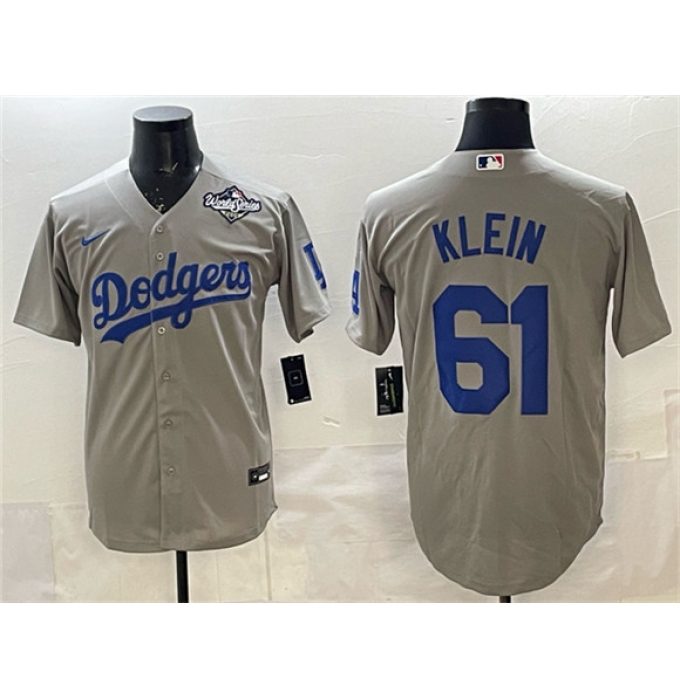 Men's Los Angeles Dodgers #61 Will Klein Gray 2025 World Series Cool Base Stitched Baseball Jersey