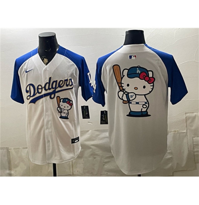 Men's Los Angeles Dodgers White Royal Gold Hello Kitty Vapor Limited Stitched Baseball Jersey