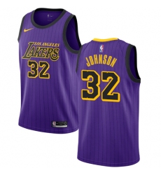 Men's Nike Los Angeles Lakers #32 Magic Johnson Swingman Purple NBA Jersey - City Edition