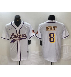 Men's Los Angeles Lakers #8 Kobe Bryant White Cool Base Stitched Baseball Jersey