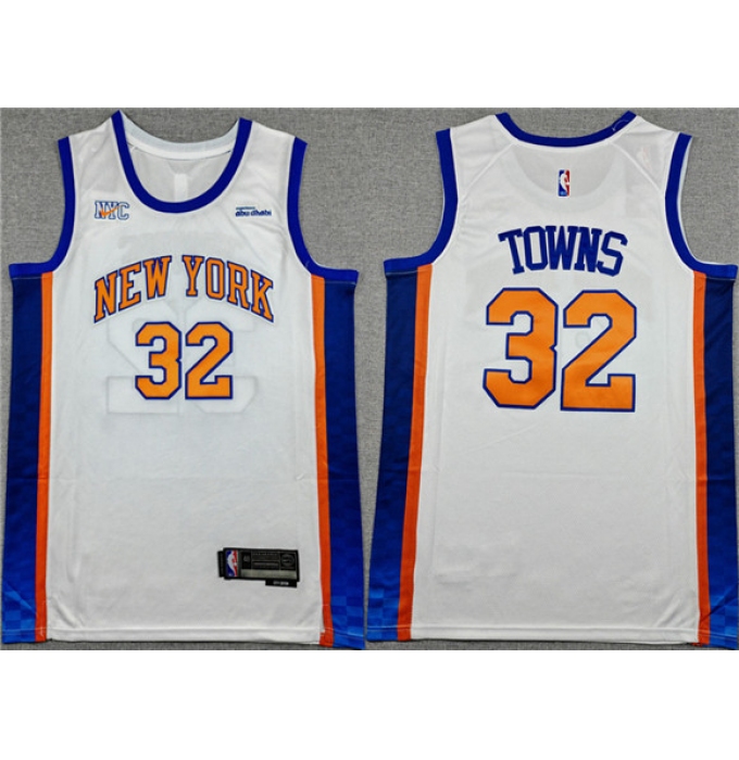 Men's New Yok Knicks #32 Karl-Anthony Towns White 2024-25 City Edition Stitched Basketball Jersey